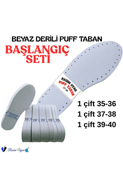 Rasim Uyar BEYAZ Derili Puff Taban -3 Çift BAŞLANGIÇ Seti - Bot Ve Terlik Tab...