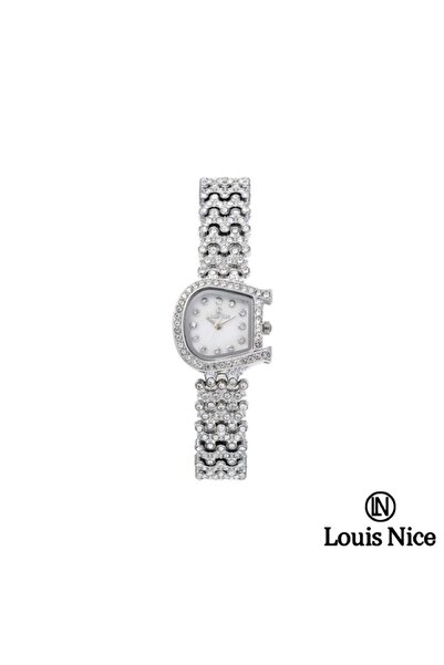 Louis Nice ساعة نسائية لويس نايس كريستال ستيل فضي