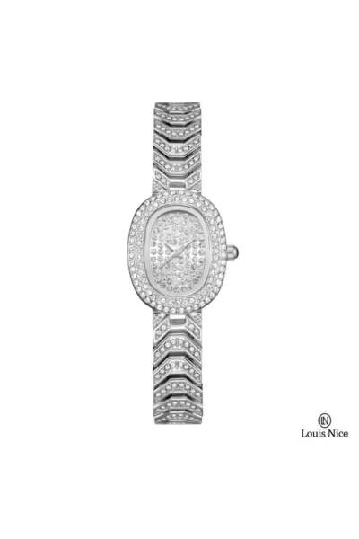 Louis Nice ساعة نسائية لويس نايس كريستال ستيل فضي