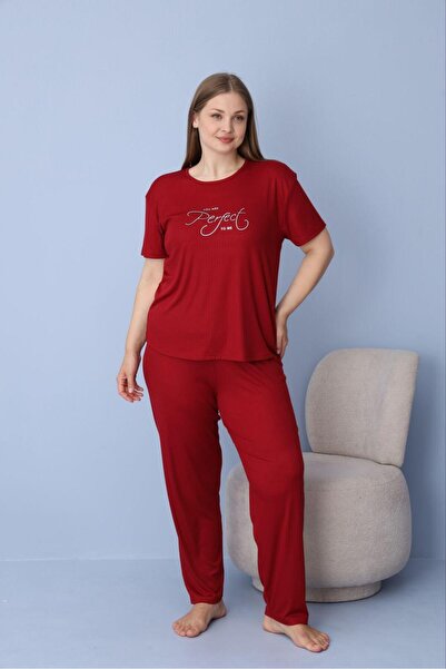 Temporium Women's Plus Size Printed Short Sleeve Dublin Fabric Knitted Pajama...