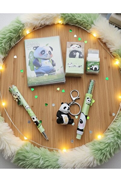 Meyra Accessories Panda Figürlü Yeşil Kırtasiye Seti - Özel Tasarım Defter, K...