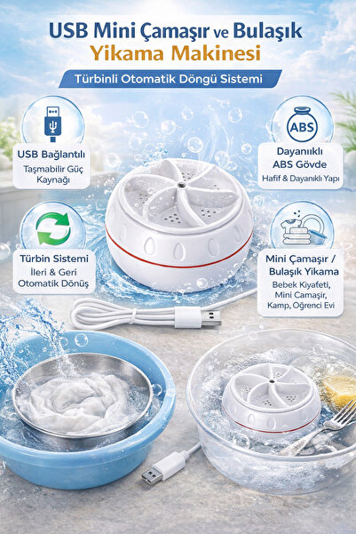 TeknoClass USB Mini Çamaşır Makinesi Taşınabilir Türbinli 5V Otomatik Kamp ve...