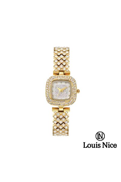 Louis Nice ساعة نسائية لويس نايس كريستال ستيل ذهبي
