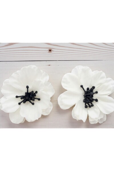 ahsenaksesuar2025 White Large Layered Fabric Flower with Black Core Stylish D...