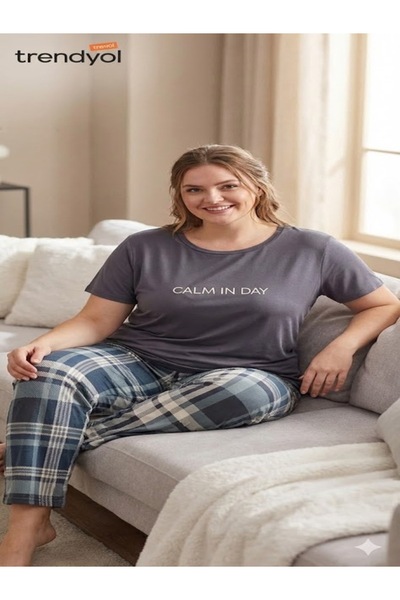 Mihra Milan Plus Size Short Sleeve Long Bottom Oversized Pajama Set