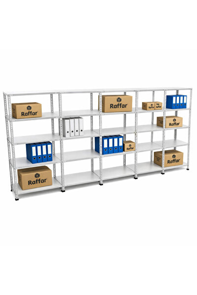 Raffar Galvaniz 5 Katlı 5Li Birleşik Arşiv Raf Sistemi - Çelik Raf - Metal Ra...