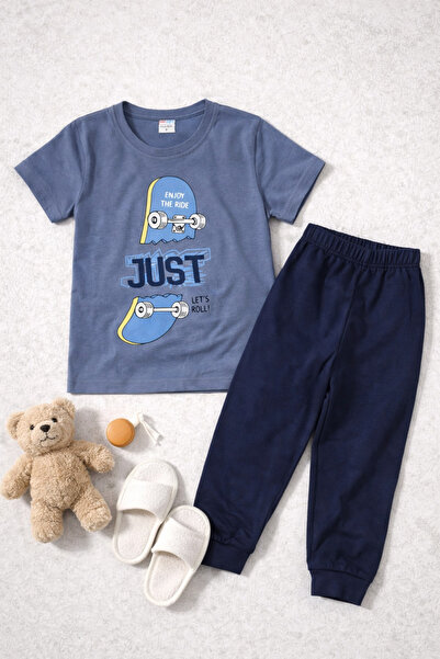 Zekalya Boy's 100% Cotton Single Jersey Combed Cotton Pajama Set Gray T-Shirt...