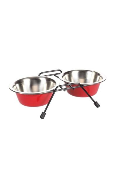 Flamingo Arjun Stanlı İkili Çelik Mama Kabı Seti Kırmızı-Gri / 800ML
