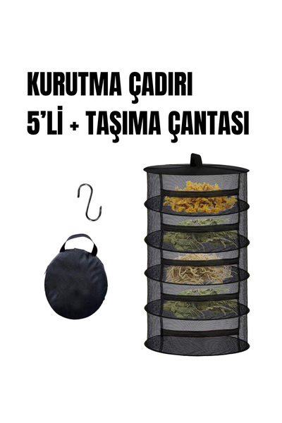TİNEKE 5 Katlı Fermuarlı Meyve Sebze Kurutma Filesi | Katlanabilir Doğal Kuru...