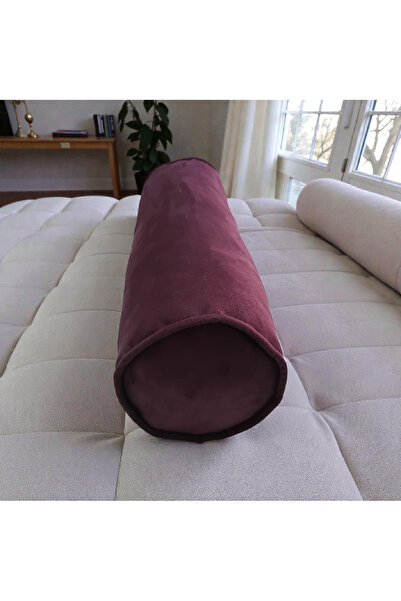 ERKPILLOW 13x40 cm Bordo Süet Silindir Yastık Kılıfı – Dekoratif Fermuarlı Kı...