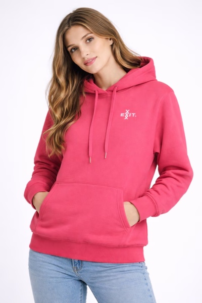 Trendyup Hanorac roz cu gluga, print 3D spate, interior calduros, bumbac moal...