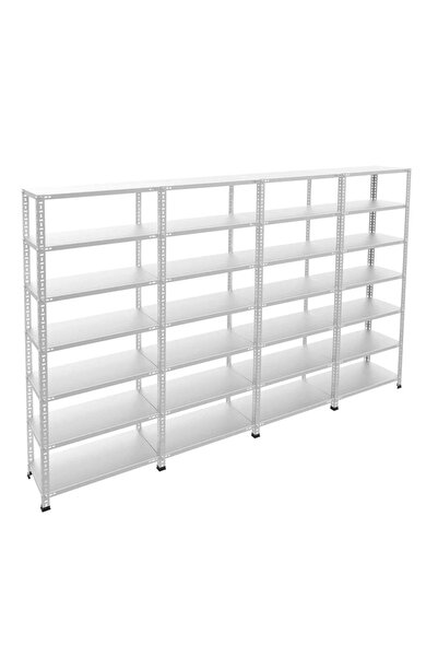 Galvaniz 7 Katlı 4Lü Birleşik Arşiv Raf Sistemi - Çelik Raf - Metal Raf 31x240xH200CM