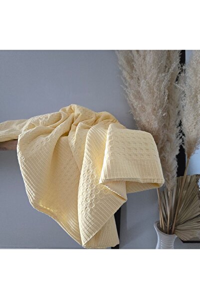Kotonia Home Pătură waffle, 220x240 cm, 100% bumbac - galben pai