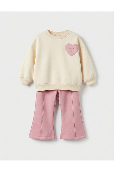 MiniKids Big Heart padded tracksuit, cream-dusty pink 110 (4-5 years)