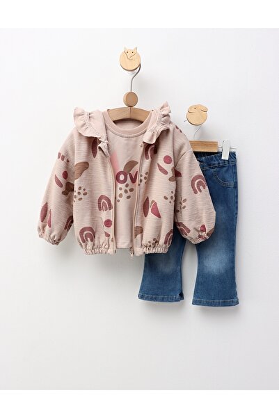 MiniKids Σετ 3 τεμαχίων με τζιν, Love, μπεζ 86 (12-18 μηνών)