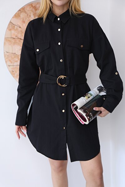 GRODYT Buttoned Hijab Shirt Dress with Pockets and Belt. Stylish and Comforta...