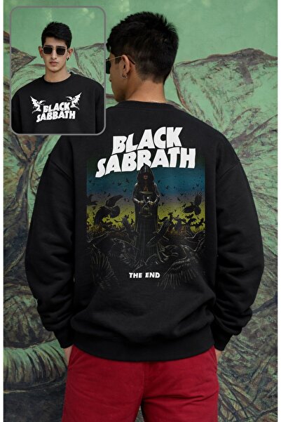 Fuddy Moda Unisex Oversize Black Sabbath the End Back Printed Crew Neck Hoodl...