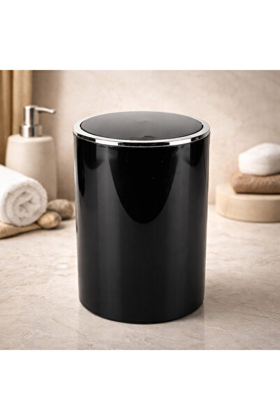 esdekor Lenox 6 Liter Black Trash Can Lenox Glossy Body & Chrome Detail