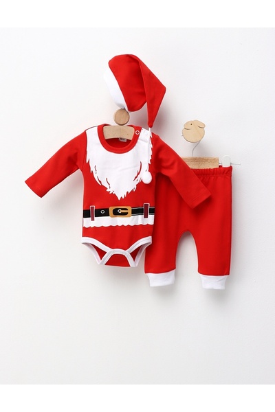 MiniKids Costumas 3 piese, Mos Craciun, rosu 68 (3-6 luni)