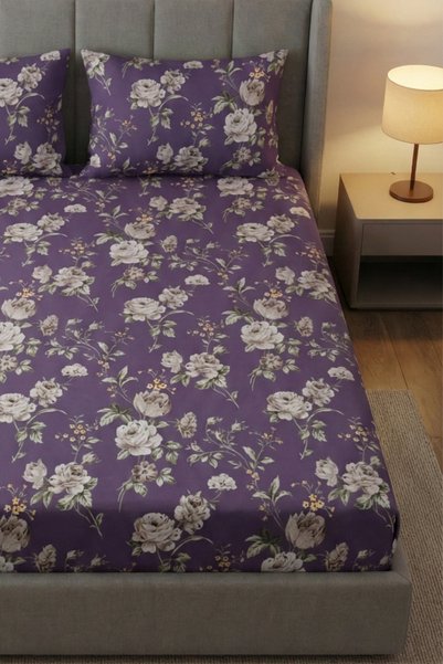 SULTANHOMEEE 100% Cotton Luxury Poplin Fabric Elastic Fitted Sheet |   Single/Double/King Size |   Papatya Sultan Series