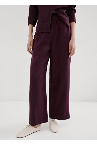 MANGO Woman Düz kesim keten pantolon