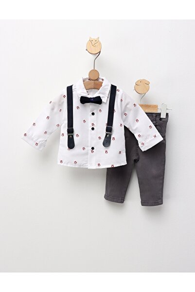 MiniKids Κομψό κοστούμι, Vicentiu, λευκό-μπλέ-γκρι 74 (6-9 μηνών)