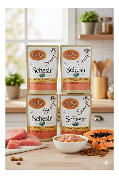 Schesir Chizer Natural for Cats - 4 Pack Tuna Soup with Papaya