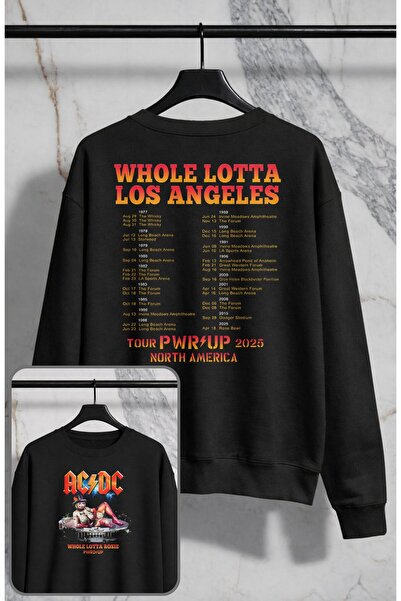 Fuddy Moda Unisex Oversize Rock Band Ac-Dc Pwrd up Back Printed Crew Neck Hoo...