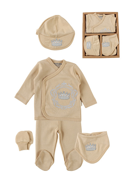 MiniKids 5-piece set, for babies, Print, beige 50 (0 months)