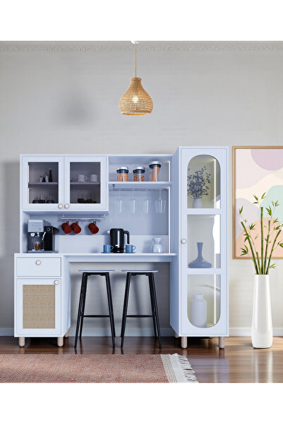 FLORADESİGN Ambiyans Bar Masası+Kahve Köşesi Dolabı | Led Aydınlatma | Temper...