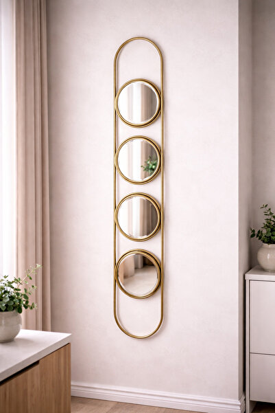 TrentonGCC Modern Gold Multi Circle Wall Mirror Vertical Metal Frame 141x24.5...