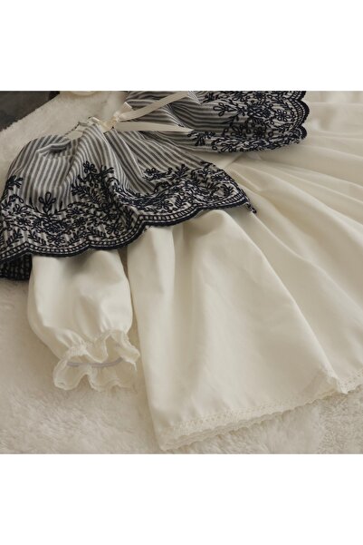 Elwirababyboutiqe فستان ذو ياقة على شكل نجمة باللون الأزرق الداكن