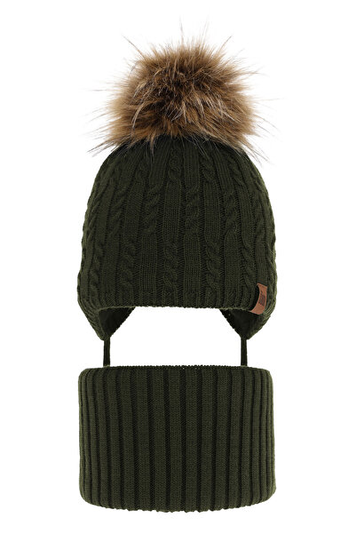 MiniKids Hat set with downpipe Indigo khaki 44-46