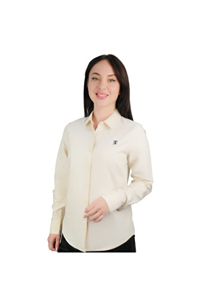 Giordano Women’s Slim Fit Cotton Oxford Shirt | Acute Collar with Embroidery