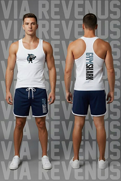 Vordevia سترة رياضية مطبوعة للرجال من Shark Gym وطقم شورت رياضي من قماش الجير...