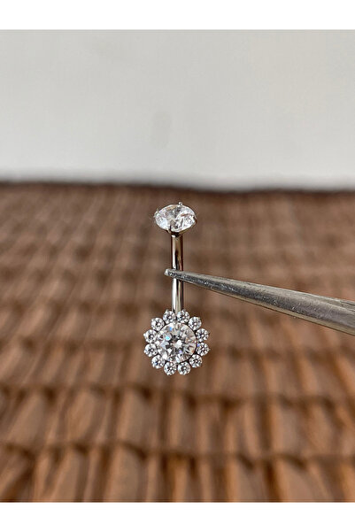 Rupen Kraft Gerçek Titanium G23 Çiçek Zirkon Titanyum Göbek Piercing