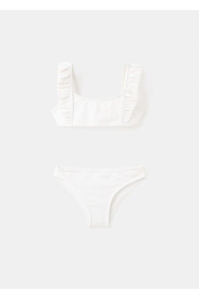 MANGO Kids Volanlı kabartmalı çiçek desenli bikini