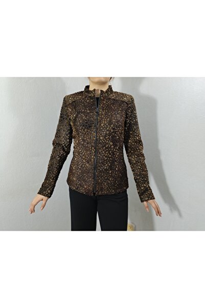 hoaryage Hakiki Kuzu Derisi Yumuşak Deri, Baskı Desen Deri Mont Blazer Crop Mont