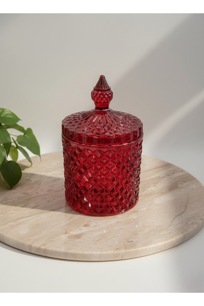 zarifcam Balsa Deli Glassware Kapaklı Kırımızı Renk Şekerlik