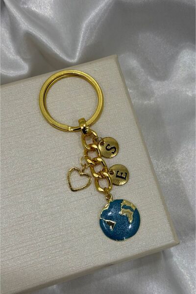 Elvia Atelier Kalpli İki Harfli Dünya Anahtarlık Sevgili Hediyesi (1 ADET )