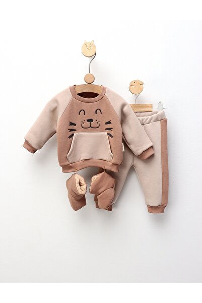 MiniKids Φόρμα με επένδυση+Μπότες, μπεζ 80 (9-12 μηνών)