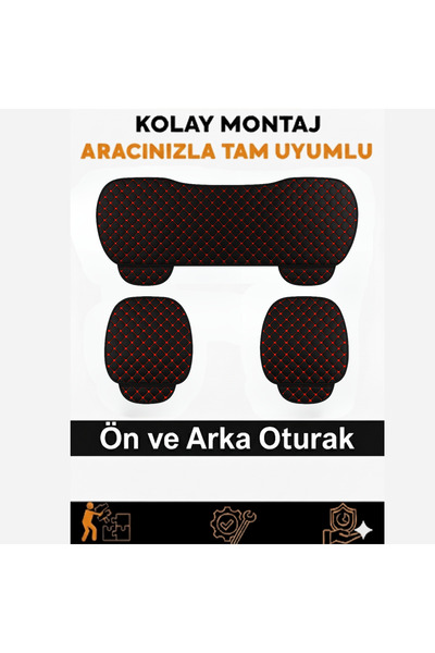 TROBUS 3 Piece Quilted Seat Car Seat Cover Faux Leather– Non-Slip, Front and ...