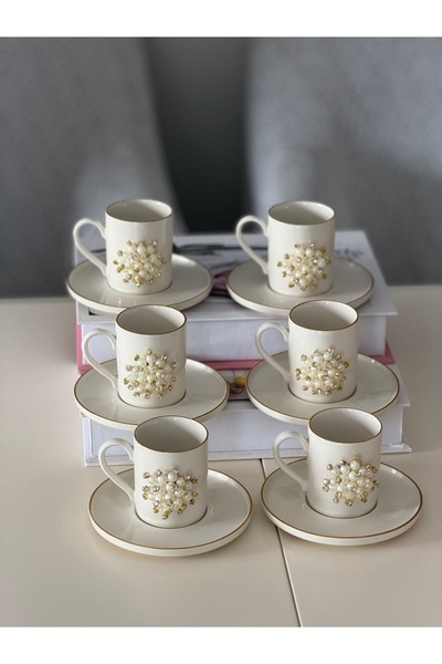 Hediye Köşkü فنجان قهوة من الخزف المطلي باللؤلؤ يتسع لـ 6 أشخاص