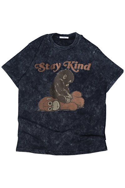 Fuddy Moda Unisex Oversize Retro Stay Kind Monkey Punch Printed Washable T-Shirt