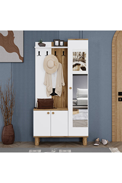 Kalender Dekor Aslı Max Bohem Ayaklı Aynalı Portmanto Vestiyer Ayakkabılık Ça...