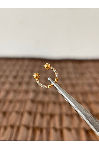 Rupen Kraft Gerçek Titanium G23 Zirkon Taşlı Çift Top 3mm x 8mm x 1.2mm Altın...