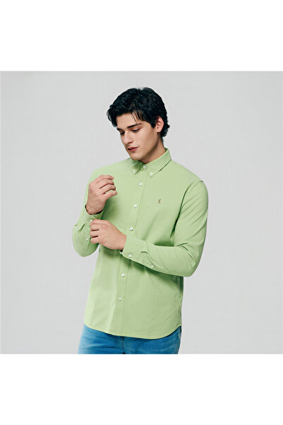 Giordano قميص أكسفورد قطن رجالي ضيق مطرز