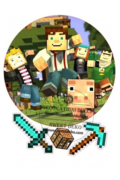 Decoratiuni Dulci Minecraft edible image round cake decoration - Cut out