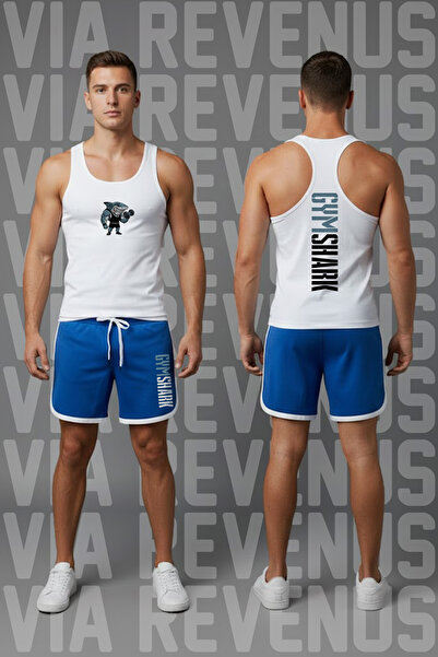 Vordevia سترة رياضية مطبوعة للرجال من Shark Gym وطقم شورت رياضي من قماش الجير...