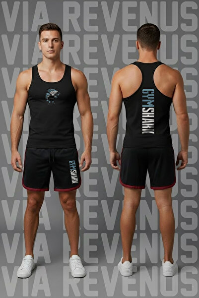 Vordevia سترة رياضية مطبوعة للرجال من Shark Gym وطقم شورت رياضي من قماش الجير...